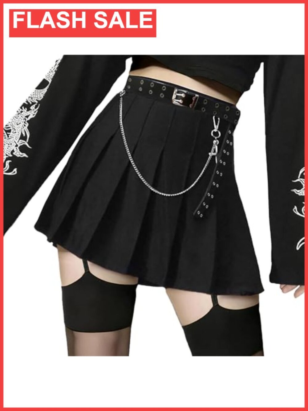 Pleated Mini Skirt High Waist Skort with Belt A-Line Goth